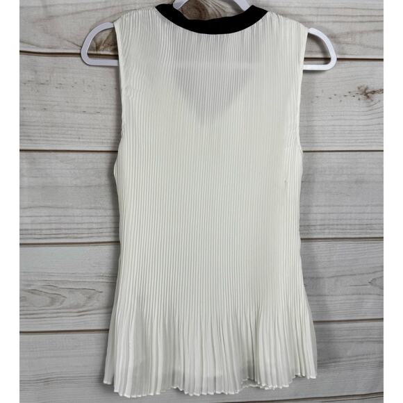 Donna Karan New York White & Black Pleated Tie Front Sleeveless Blouse Size XL - Picture 4 of 9